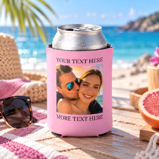 Personalisiertes Foto- und Text-Rosa Dosenkühler