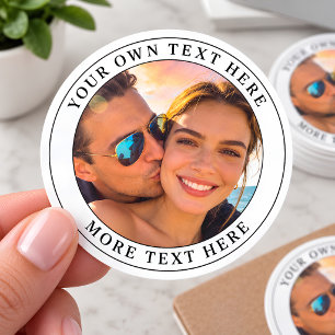 Personalisiertes Foto und Text Runder Aufkleber