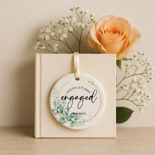 Personalisiertes Foto und Text zur Verlobung Keramik Ornament