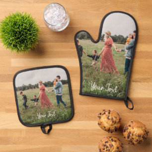 Personalisiertes Foto und Vorlage für benutzerdefi Ofenhandschuh & Topflappen-Set