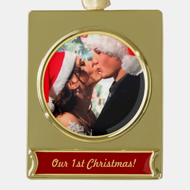 Personalisiertes Foto "unser 1. Weihnachten " Banner-Ornament Gold (Vorderseite)