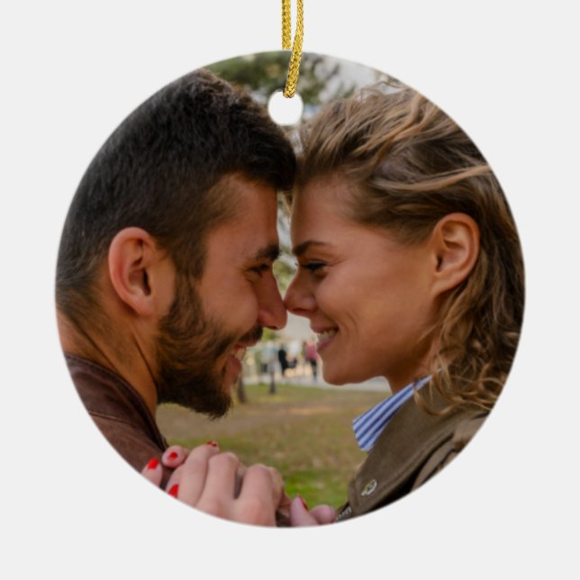 Personalisiertes Foto Verlobung Weihnachten Keramik Ornament (Vorne)