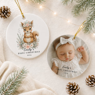 Personalisiertes Foto vom ersten Weihnachten des B Keramik Ornament