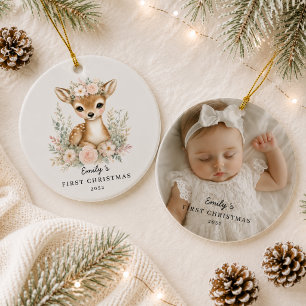 Personalisiertes Foto vom ersten Weihnachten des B Keramik Ornament