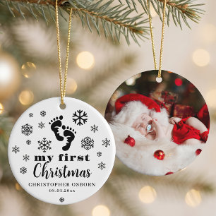 Personalisiertes Foto vom ersten Weihnachten des B Keramik Ornament