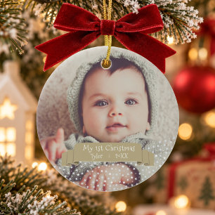 Personalisiertes Foto vom ersten Weihnachten des B Keramik Ornament