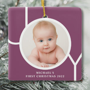 Personalisiertes Foto vom ersten Weihnachten des B Keramikornament
