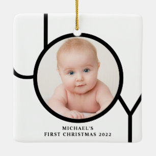 Personalisiertes Foto vom ersten Weihnachten des B Keramikornament