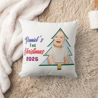 Personalisiertes Foto von Daniels erstem Weihnacht Kissen