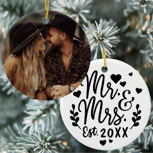Personalisiertes Foto von Herrn und Frau mit Hochz Keramik Ornament