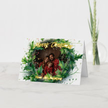 Personalisiertes Foto Watercolor Holly Wreath