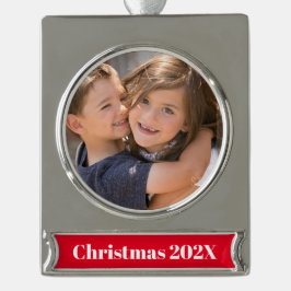 Personalisiertes Foto Weihnachten Banner-Ornament Silber