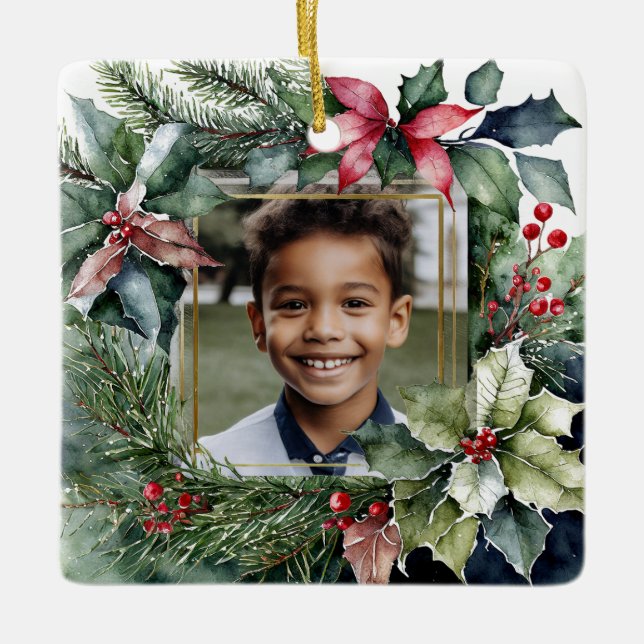 Personalisiertes Foto Weihnachten Weihnachten Keramikornament (Vorderseite)