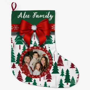 Personalisiertes Foto Weihnachtsbaum & Bow Großer Weihnachtsstrumpf