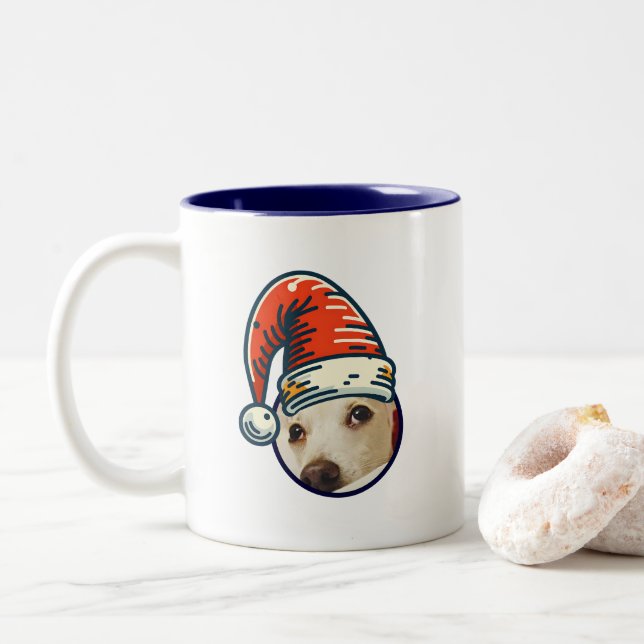 Personalisiertes Foto Weihnachtsfeiertag Zweifarbige Tasse (Mit Donut)