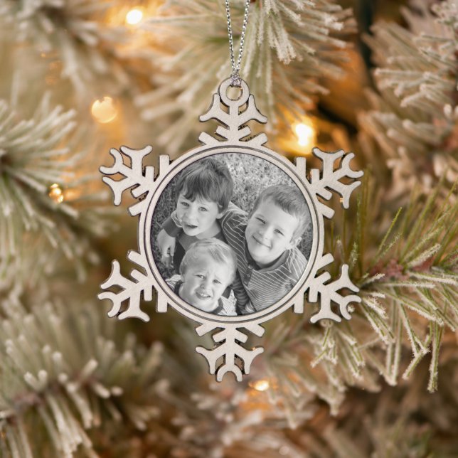 Personalisiertes Foto Weihnachtsgeschenk Schneeflocken Zinn-Ornament (Baum)