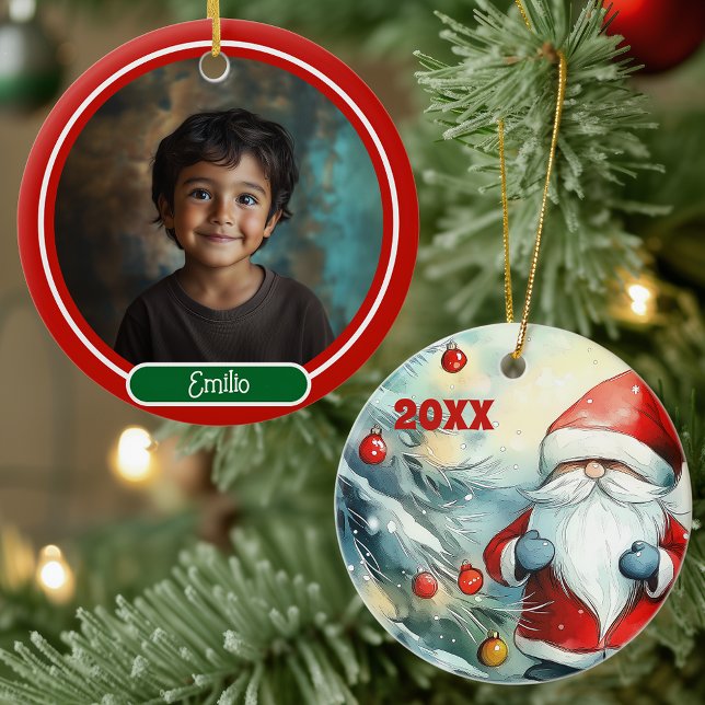Personalisiertes Foto Weihnachtsgnome Keramik Ornament (Von Creator hochgeladen)