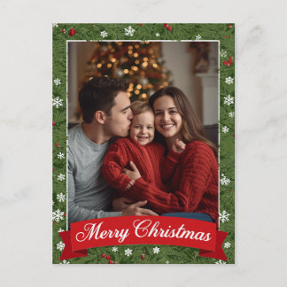 Personalisiertes Foto Weihnachtsgrün Feiertagspostkarte