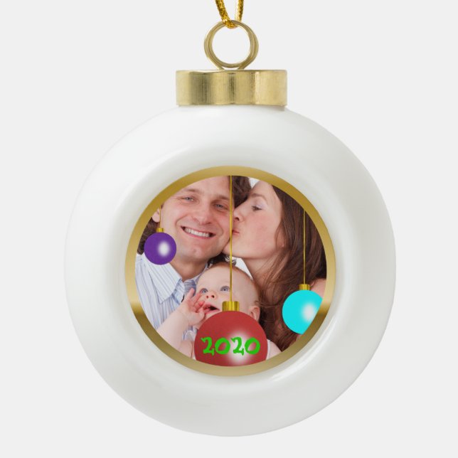 Personalisiertes Foto Weihnachtsschmuck Keramik Kugel-Ornament (Vorderseite)
