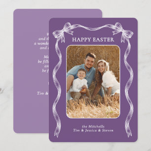 Personalisiertes Foto Weiße Schleife auf violettem Feiertagskarte