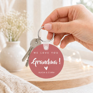 Personalisiertes Foto WIR LIEBEN DICH OMA in Rosa Schlüsselanhänger