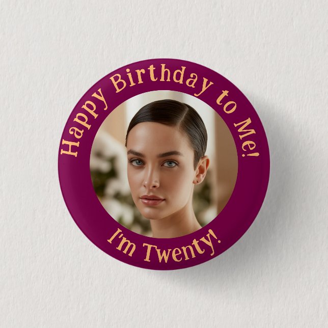 Personalisiertes Foto zum Geburtstag Ihr Abzeichen Button (Vorderseite)