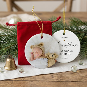 Personalisiertes Fotogeschenk aus engagiertem Gold Keramik Ornament