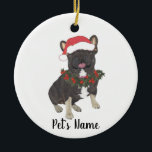 Personalisiertes Französisch (Schwarz & Tan Tricol Keramik Ornament<br><div class="desc">Machen Sie die schöne Liste in diesem Jahr mit einem personalisierten Ornament Ihrer Lieblings-kleine Elf! Für die süßesten Geschenke,  paaren Sie es mit einem passenden Kunstdruck oder einem anderen Artikel aus meiner schwarz & tan tricolor franz. Bulldogensammlung!</div>