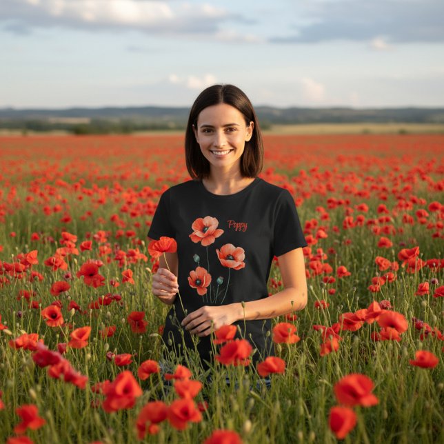 Personalisiertes Frauen-T-Shirt mit Mohnblumen T-Shirt (Pick a poppy or two wearing this pretty poppy shirt. Add your name)