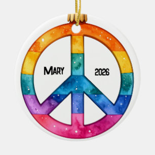 Personalisiertes Friedenszeichen Hippie 1970er Keramik Ornament