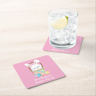 Personalisiertes Frohe Ostern Hübsche rosa Party Rechteckiger Pappuntersetzer