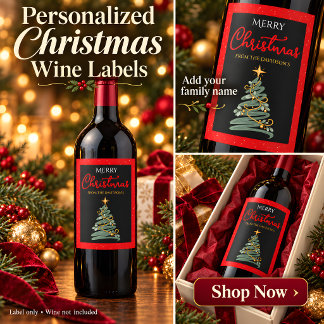 Personalisiertes Frohe Weihnachten Baum Wein Etike Weinetikett