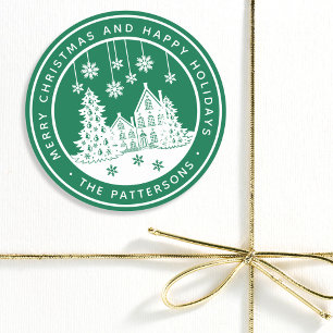 Personalisiertes Frohe Weihnachten Familienname Runder Aufkleber