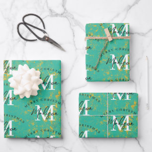 Personalisiertes Frohe Weihnachten Kupfer-Monogram Geschenkpapier Set