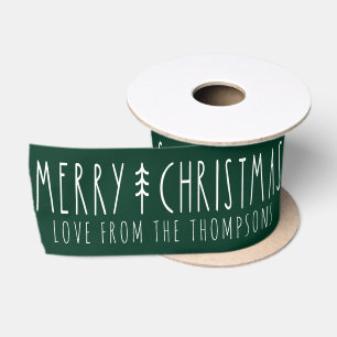 Personalisiertes Frohe Weihnachten Name Dunkelgrün Satinband