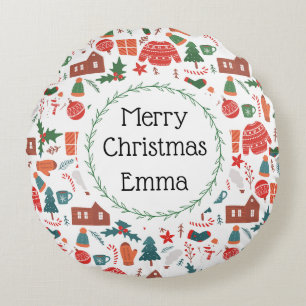 Personalisiertes Frohe Weihnachten Name Feiertag K Rundes Kissen