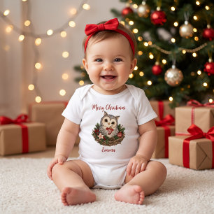 Personalisiertes Frohe Weihnachten Nordic Eule für Baby Strampler