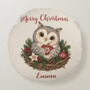 Personalisiertes Frohe Weihnachten Nordic Eule für Rundes Kissen