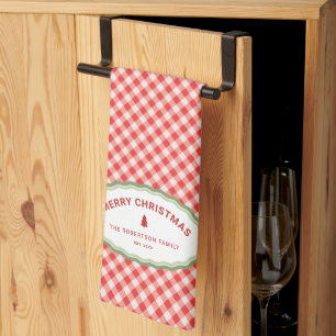 Personalisiertes Frohe Weihnachten Rot Gingham Geschirrtuch