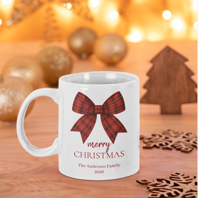 Personalisiertes Frohe Weihnachten | Rot karierter Jumbo-Tasse (Von Creator hochgeladen)
