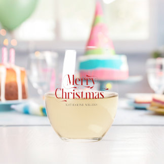 Personalisiertes Frohe Weihnachten Rot Typography Weinglas Ohne Stiel