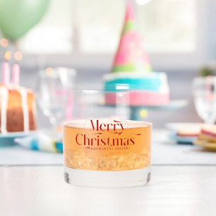 Personalisiertes Frohe Weihnachten Rot Typography Whiskyglas