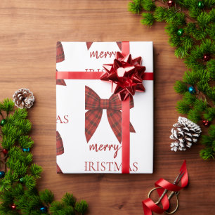 Personalisiertes Frohe Weihnachten Roter Karo-Bo Geschenkpapier