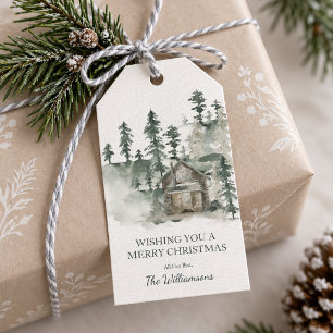 Personalisiertes Frohe Weihnachten Rustikale Waldh Geschenkanhänger