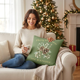 Personalisiertes Frohe Weihnachten Sage Grün Botan Kissen