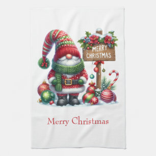 Personalisiertes Frohe Weihnachten Santa Gnom Geschirrtuch
