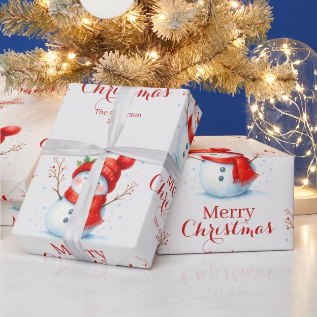 Personalisiertes Frohe Weihnachten Schneemann Benu Geschenkpapier (Feiertage)