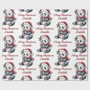 Personalisiertes Frohe Weihnachten Süßer Panda Bär Geschenkpapier