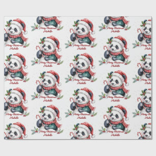 Personalisiertes Frohe Weihnachten Süßer Panda-Bär Geschenkpapier