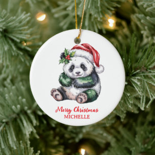 Personalisiertes Frohe Weihnachten Süßer Panda Bär Keramik Ornament